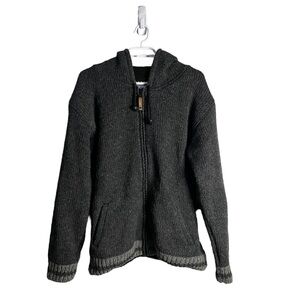 Ark Imports Men's Gray Full Zip 100% Wool Knit Hooded Jacket